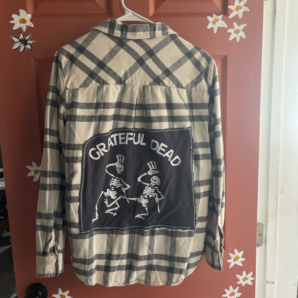 Grateful Dead Plaid Long Sleeve Shirt Jacket - Black and Cream